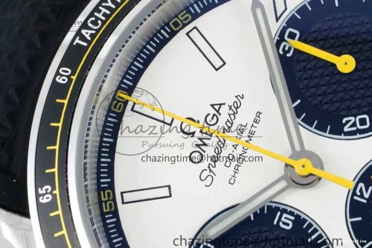 0706 TopPick Speedmaster Racing Master SS HKF Best Edition White Black Dial on Black Rubber Strap A 7813